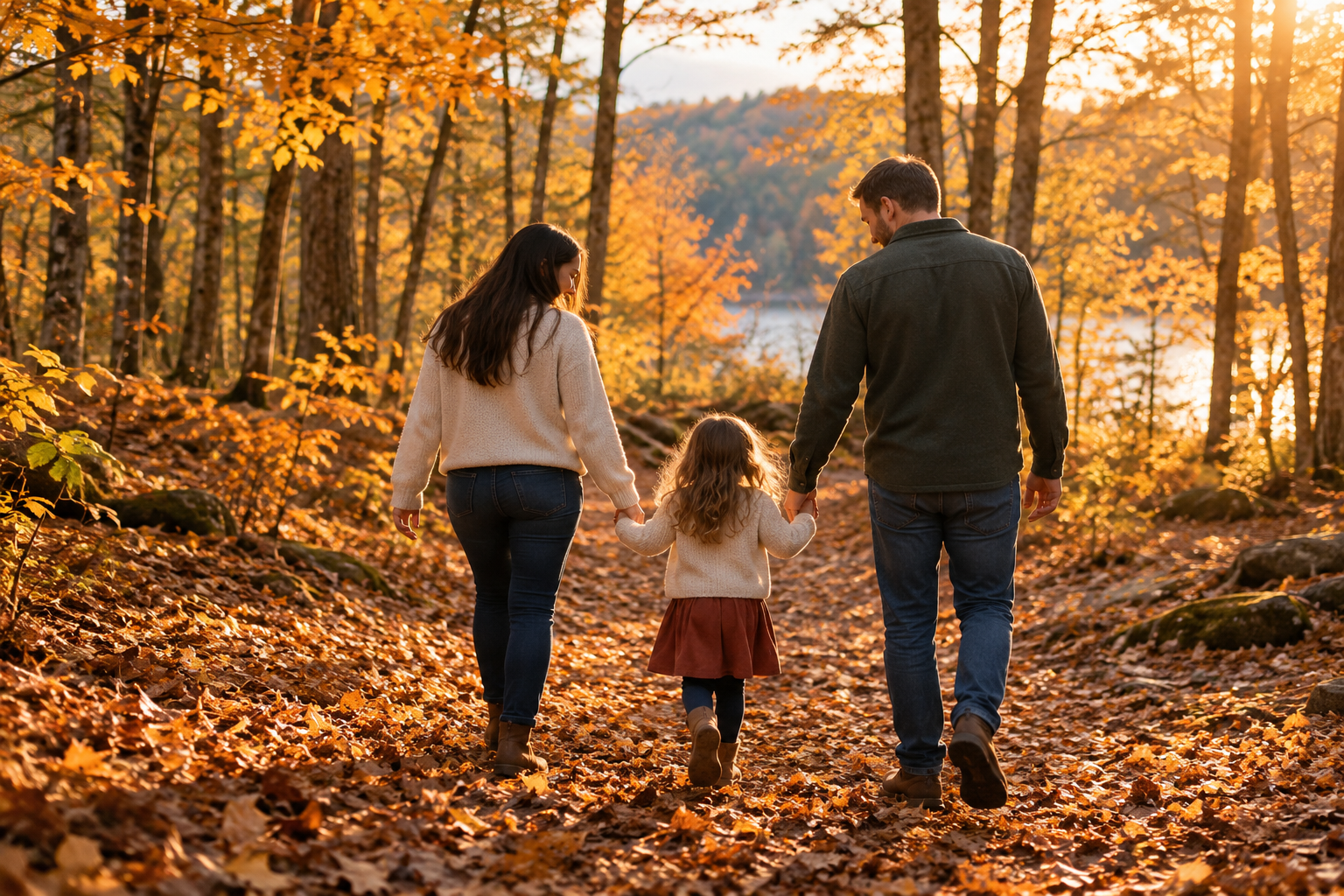 A family enjoying an autumn walk
