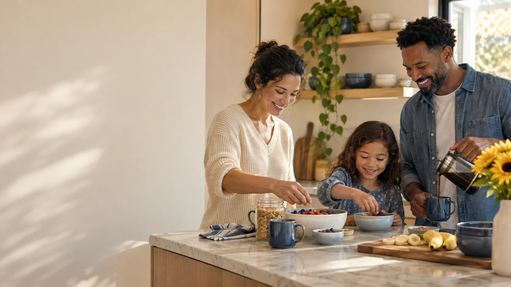 A family sharing a happy moment in the kitchen